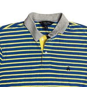 Brooks Brothers Polo Mens XL Blue Stripe Yellow Golden Fleece Retro Preppy Rugby